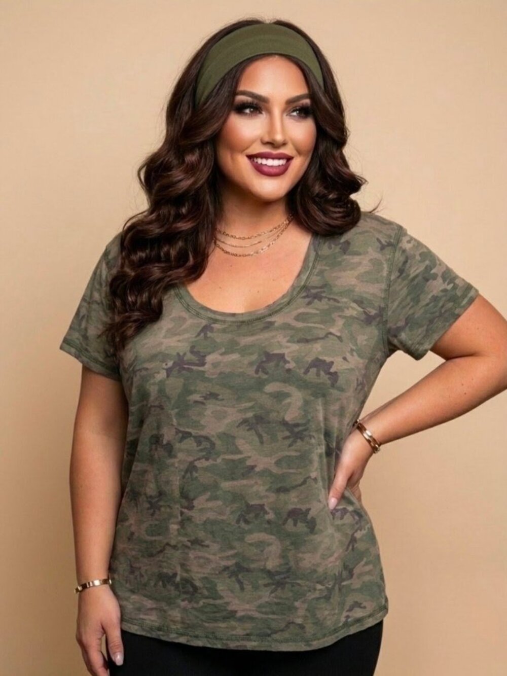 MXM Camo Scoop Neck Tee Chevron Sleeve Sz 4X